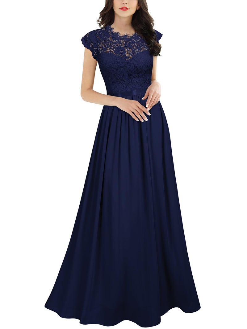 Miusol Women's Formal Floral Lace Evening Party Maxi Dress Navy Blue - Image 1